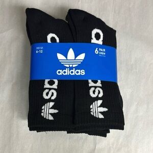 New Adidas Socks Men’s 6 Pair Black Crew Socks Logo Casual Athletic Activewear